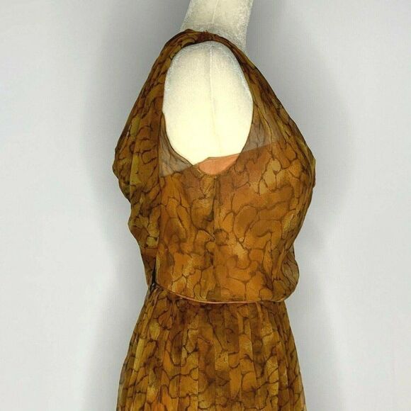 Vintage 50s Sheer Overlay Dress S Brown Draped - Picture 4 of 11